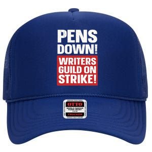 Wo Pens Down Writers Guild On Strike Anti AI Chatbots WGA V-Neck High Crown Mesh Back Trucker Hat