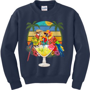 Wo Parrots Drinking Margarita On Summer Vacation Kids Sweatshirt