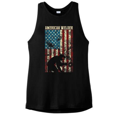 Welding Patriotic Distressed USA American Flag Gift Welder Ladies PosiCharge Tri-Blend Wicking Tank