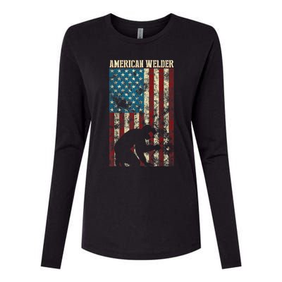 Welding Patriotic Distressed USA American Flag Gift Welder Womens Cotton Relaxed Long Sleeve T-Shirt