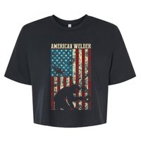 Welding Patriotic Distressed USA American Flag Gift Welder Bella+Canvas Jersey Crop Tee