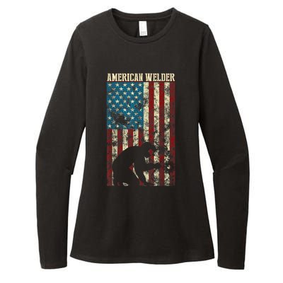 Welding Patriotic Distressed USA American Flag Gift Welder Womens CVC Long Sleeve Shirt