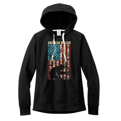 Welding Patriotic Distressed USA American Flag Gift Welder Women's Fleece Hoodie