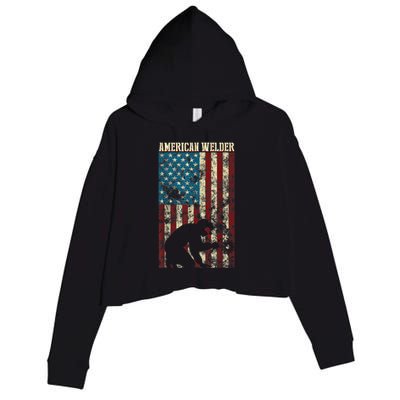 Welding Patriotic Distressed USA American Flag Gift Welder Crop Fleece Hoodie