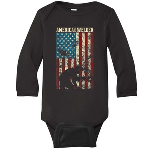 Welding Patriotic Distressed USA American Flag Gift Welder Baby Long Sleeve Bodysuit