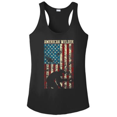 Welding Patriotic Distressed USA American Flag Gift Welder Ladies PosiCharge Competitor Racerback Tank