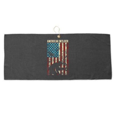 Welding Patriotic Distressed USA American Flag Gift Welder Large Microfiber Waffle Golf Towel