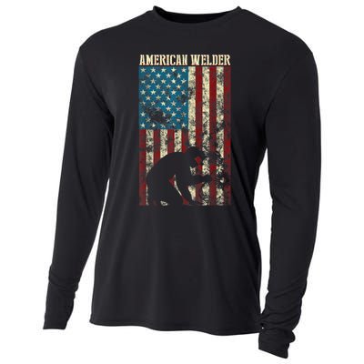 Welding Patriotic Distressed USA American Flag Gift Welder Cooling Performance Long Sleeve Crew