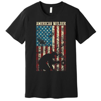 Welding Patriotic Distressed USA American Flag Gift Welder Premium T-Shirt