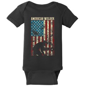 Welding Patriotic Distressed USA American Flag Gift Welder Baby Bodysuit