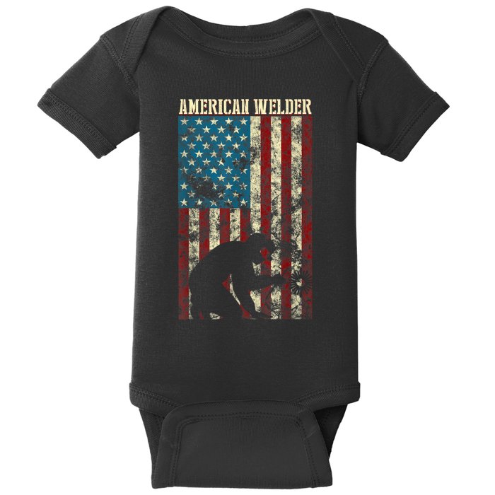 Welding Patriotic Distressed USA American Flag Gift Welder Baby Bodysuit