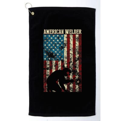 Welding Patriotic Distressed USA American Flag Gift Welder Platinum Collection Golf Towel