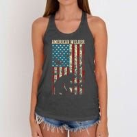 Welding Patriotic Distressed USA American Flag Gift Welder Women's Knotted Racerback Tank