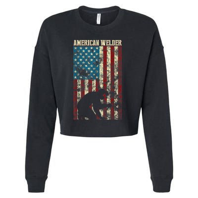 Welding Patriotic Distressed USA American Flag Gift Welder Cropped Pullover Crew