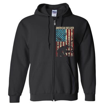 Welding Patriotic Distressed USA American Flag Gift Welder Full Zip Hoodie