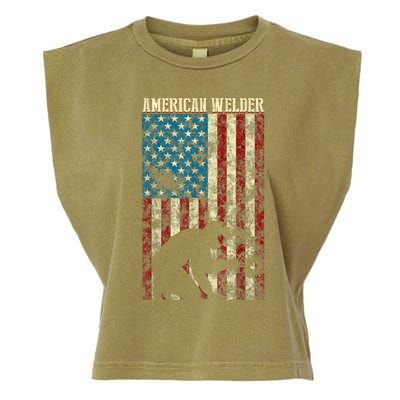 Welding Patriotic Distressed USA American Flag Gift Welder Garment-Dyed Women's Muscle Tee