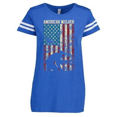 Welding Patriotic Distressed USA American Flag Gift Welder Enza Ladies Jersey Football T-Shirt