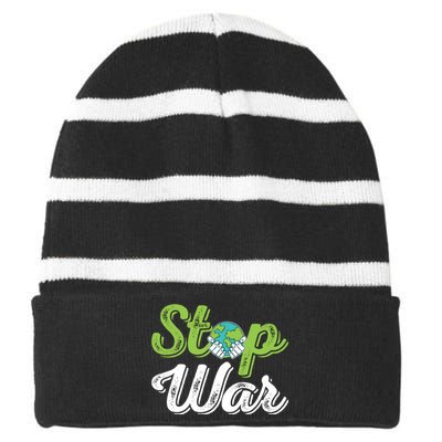 World Peace Day Motif Striped Beanie with Solid Band