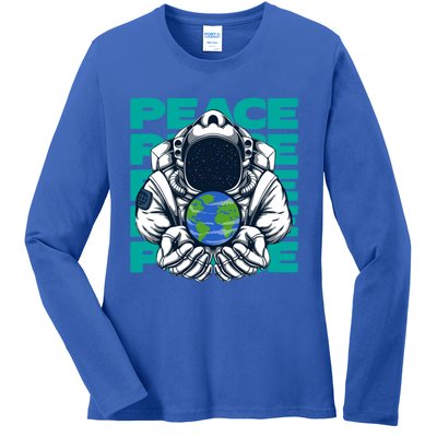 World Peace Earth Planet Astronaut Design Gift Ladies Long Sleeve Shirt