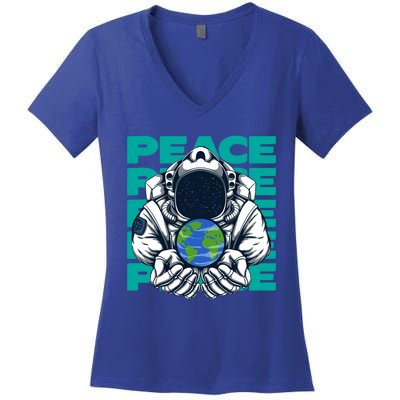 World Peace Earth Planet Astronaut Design Gift Women's V-Neck T-Shirt