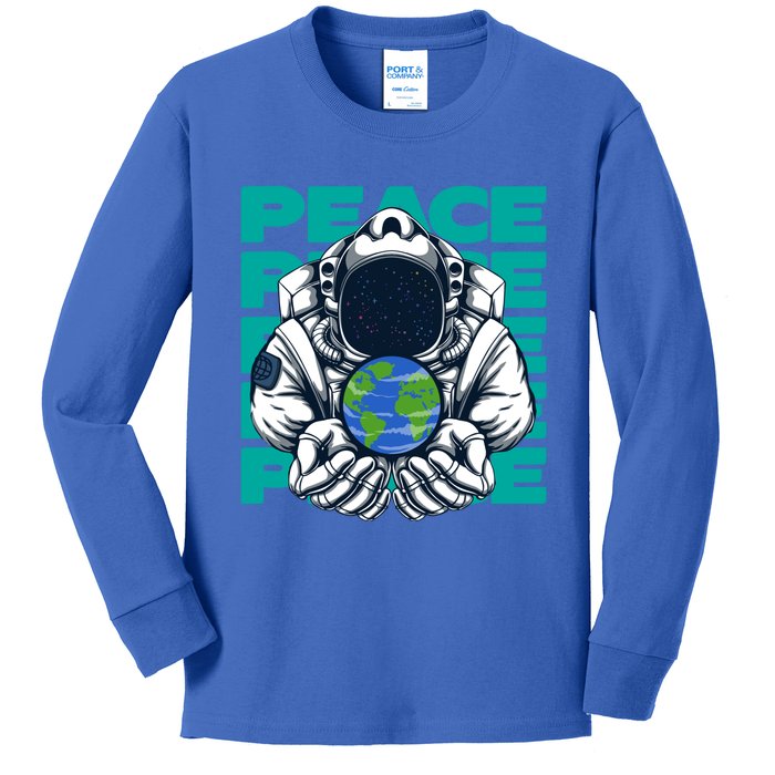 World Peace Earth Planet Astronaut Design Gift Kids Long Sleeve Shirt