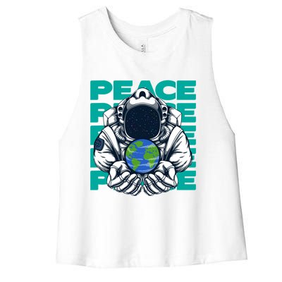 World Peace Earth Planet Astronaut Design Gift Women's Racerback Cropped Tank