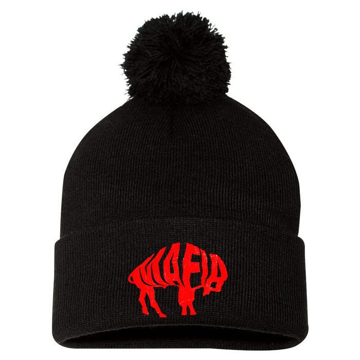 WNY Pride Faded Red Buffalo Pom Pom 12in Knit Beanie