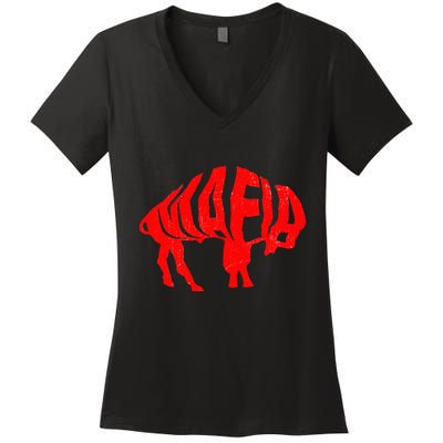 WNY Pride Faded Red Buffalo Women's V-Neck T-Shirt