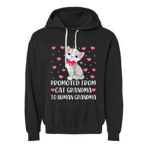 Womens Promoted From Cat Grandma To Human Grandma Funny Cat Garment-Dyed Fleece Hoodie