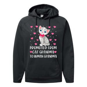 Womens Promoted From Cat Grandma To Human Grandma Funny Cat Performance Fleece Hoodie