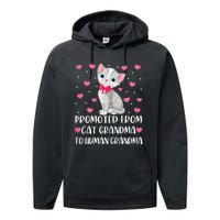 Womens Promoted From Cat Grandma To Human Grandma Funny Cat Performance Fleece Hoodie