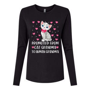 Womens Promoted From Cat Grandma To Human Grandma Funny Cat Womens Cotton Relaxed Long Sleeve T-Shirt