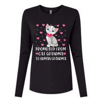 Womens Promoted From Cat Grandma To Human Grandma Funny Cat Womens Cotton Relaxed Long Sleeve T-Shirt