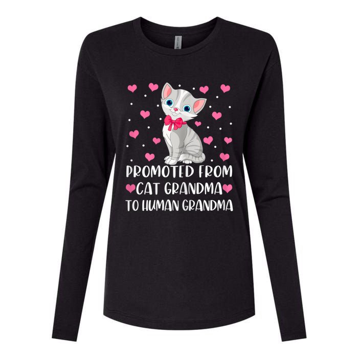 Womens Promoted From Cat Grandma To Human Grandma Funny Cat Womens Cotton Relaxed Long Sleeve T-Shirt