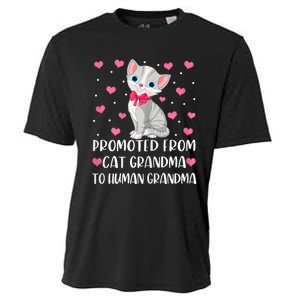 Womens Promoted From Cat Grandma To Human Grandma Funny Cat Cooling Performance Crew T-Shirt