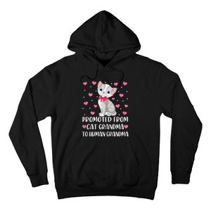 Womens Promoted From Cat Grandma To Human Grandma Funny Cat Hoodie