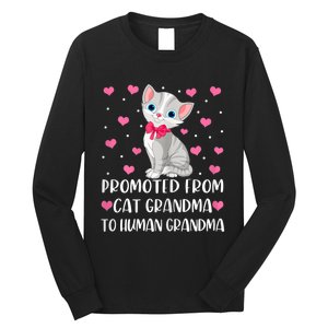 Womens Promoted From Cat Grandma To Human Grandma Funny Cat Long Sleeve Shirt