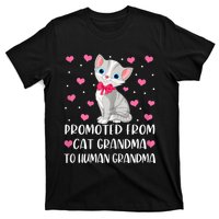 Womens Promoted From Cat Grandma To Human Grandma Funny Cat T-Shirt