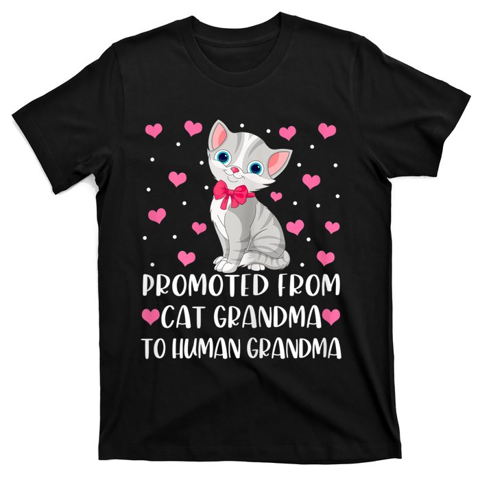 Womens Promoted From Cat Grandma To Human Grandma Funny Cat T-Shirt