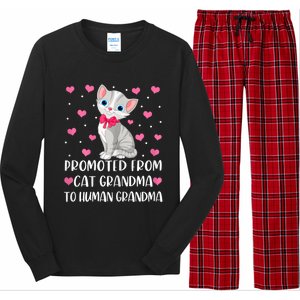 Womens Promoted From Cat Grandma To Human Grandma Funny Cat Long Sleeve Pajama Set