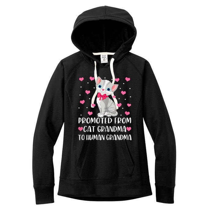 Womens Promoted From Cat Grandma To Human Grandma Funny Cat Women's Fleece Hoodie