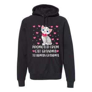 Womens Promoted From Cat Grandma To Human Grandma Funny Cat Premium Hoodie