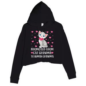 Womens Promoted From Cat Grandma To Human Grandma Funny Cat Crop Fleece Hoodie