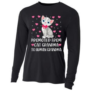 Womens Promoted From Cat Grandma To Human Grandma Funny Cat Cooling Performance Long Sleeve Crew