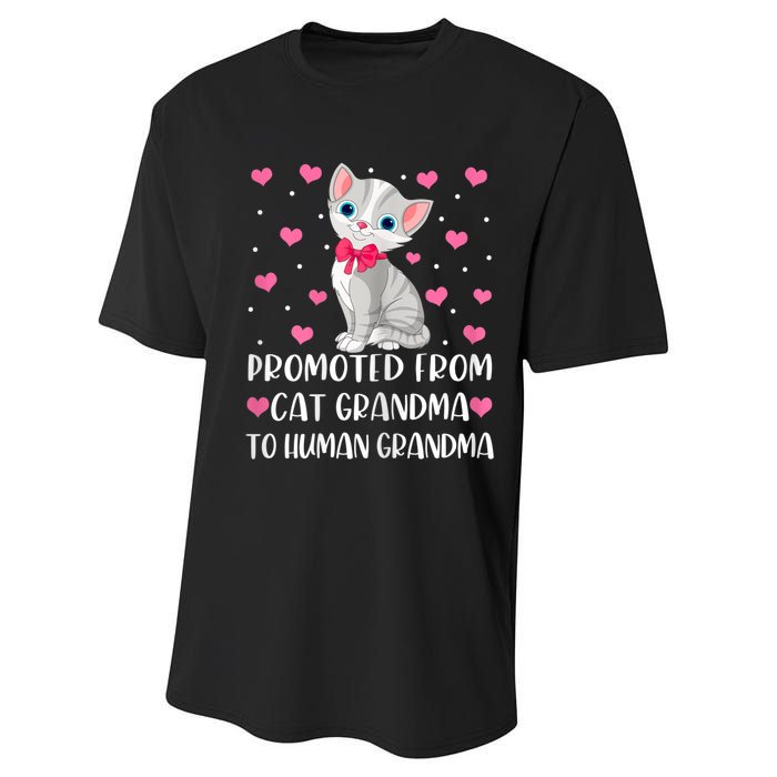 Womens Promoted From Cat Grandma To Human Grandma Funny Cat Performance Sprint T-Shirt