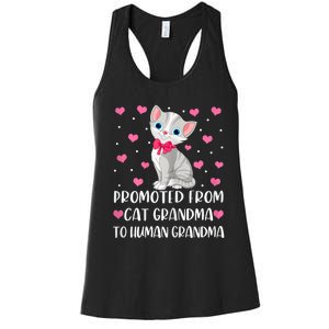 Womens Promoted From Cat Grandma To Human Grandma Funny Cat Women's Racerback Tank