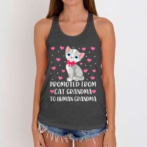 Womens Promoted From Cat Grandma To Human Grandma Funny Cat Women's Knotted Racerback Tank