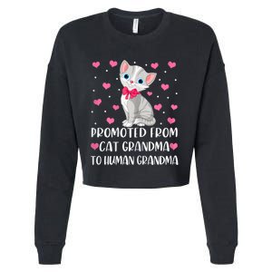 Womens Promoted From Cat Grandma To Human Grandma Funny Cat Cropped Pullover Crew