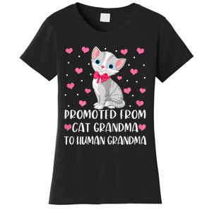 Womens Promoted From Cat Grandma To Human Grandma Funny Cat Women's T-Shirt