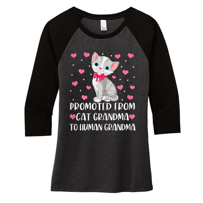 Womens Promoted From Cat Grandma To Human Grandma Funny Cat Women's Tri-Blend 3/4-Sleeve Raglan Shirt